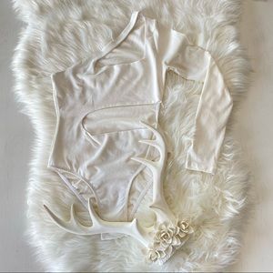 Blue Life One Shoulder Body Suit w Cut Outs White